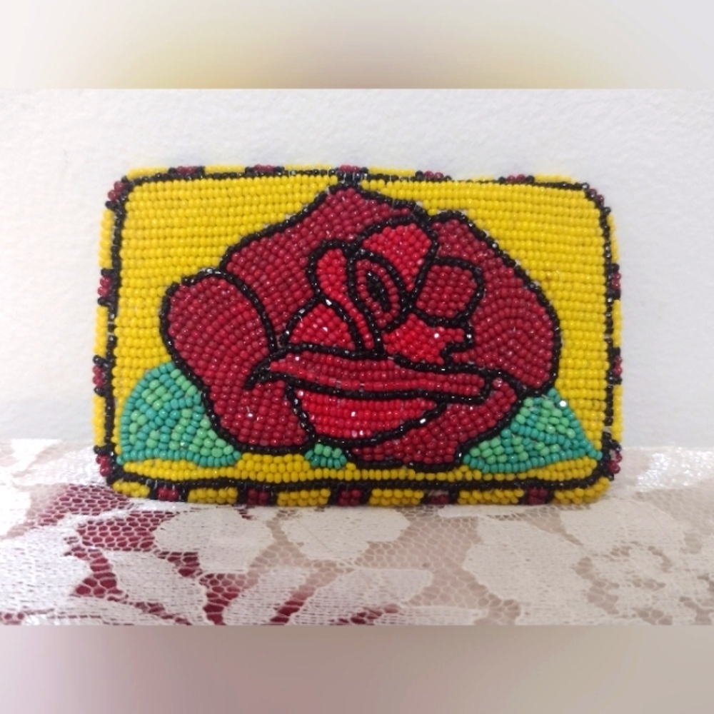 Beautiful Rose Native Beaded Belt Buckle